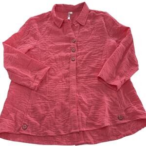 Lulu B Shirt Womens Small Pink Button Front‎ 3/4 Sleeve Textured Lightweight